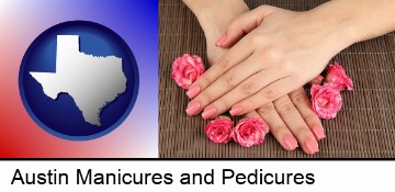 a manicure (pink fingernails) in Austin, TX