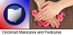 a manicure (pink fingernails) in Cincinnati, OH