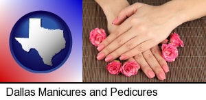 a manicure (pink fingernails) in Dallas, TX