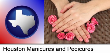 a manicure (pink fingernails) in Houston, TX