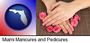 a manicure (pink fingernails) in Miami, FL
