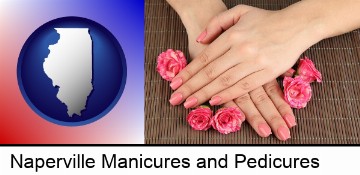 a manicure (pink fingernails) in Naperville, IL