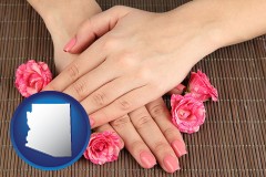 arizona map icon and a manicure (pink fingernails)