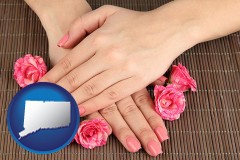 connecticut map icon and a manicure (pink fingernails)