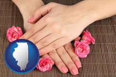 illinois map icon and a manicure (pink fingernails)