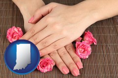 indiana map icon and a manicure (pink fingernails)