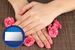 kansas map icon and a manicure (pink fingernails)