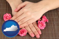 kentucky map icon and a manicure (pink fingernails)