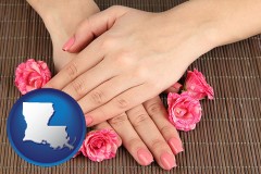 louisiana map icon and a manicure (pink fingernails)