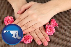 maryland map icon and a manicure (pink fingernails)