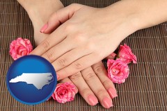 north-carolina map icon and a manicure (pink fingernails)