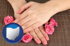 ohio map icon and a manicure (pink fingernails)