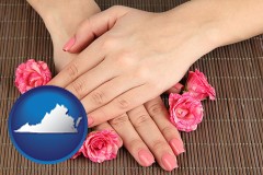 virginia map icon and a manicure (pink fingernails)