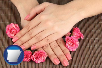 a manicure (pink fingernails) - with Arkansas icon