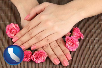 a manicure (pink fingernails) - with California icon