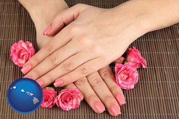 a manicure (pink fingernails) - with Hawaii icon