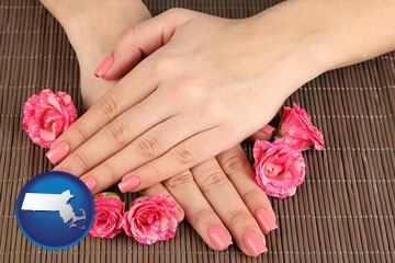 a manicure (pink fingernails) - with Massachusetts icon