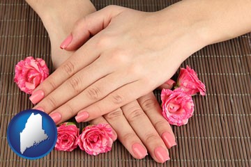 a manicure (pink fingernails) - with Maine icon
