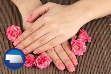 a manicure (pink fingernails) - with Nebraska icon