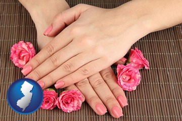 a manicure (pink fingernails) - with New Jersey icon