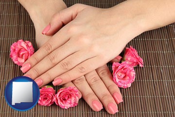a manicure (pink fingernails) - with New Mexico icon