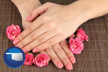 a manicure (pink fingernails) - with Oklahoma icon