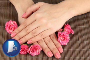a manicure (pink fingernails) - with Rhode Island icon