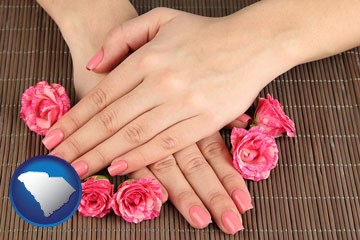 a manicure (pink fingernails) - with South Carolina icon