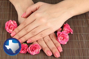 a manicure (pink fingernails) - with Texas icon