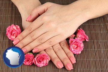 a manicure (pink fingernails) - with Wisconsin icon