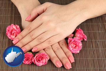 a manicure (pink fingernails) - with West Virginia icon