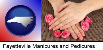 a manicure (pink fingernails) in Fayetteville, NC